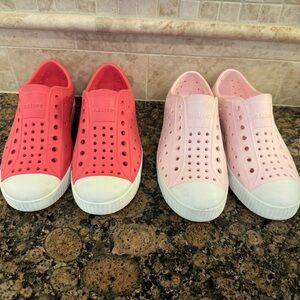 Two pairs of girls Native shoes size J1